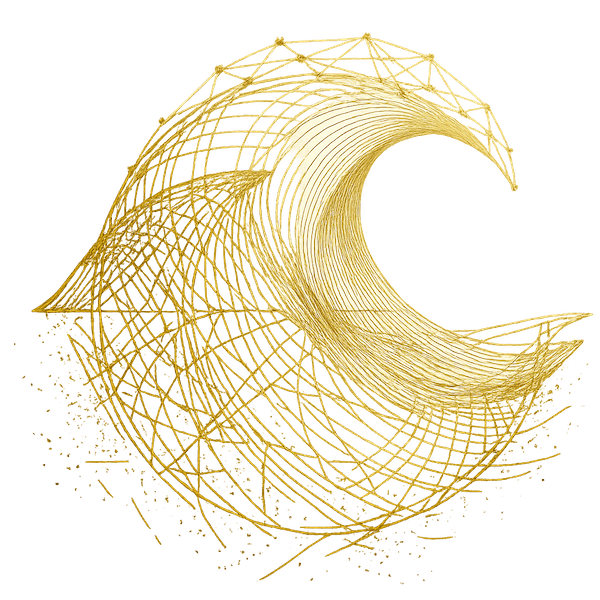 Abstract golden wave rising with fragmenting grey shards, representing the second wave of healthcare consolidation